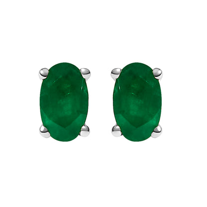 14K White Gold 5x3 MM Oval Green Emerald Solitaire Stud Earrings Bids.com