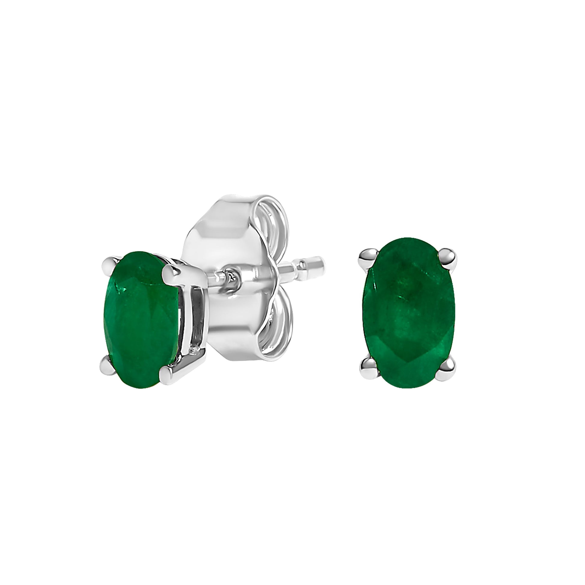 14K White Gold 5x3 MM Oval Green Emerald Solitaire Stud Earrings Bids.com