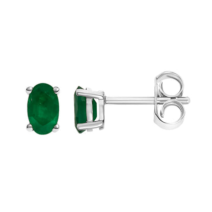 14K White Gold 5x3 MM Oval Green Emerald Solitaire Stud Earrings Bids.com