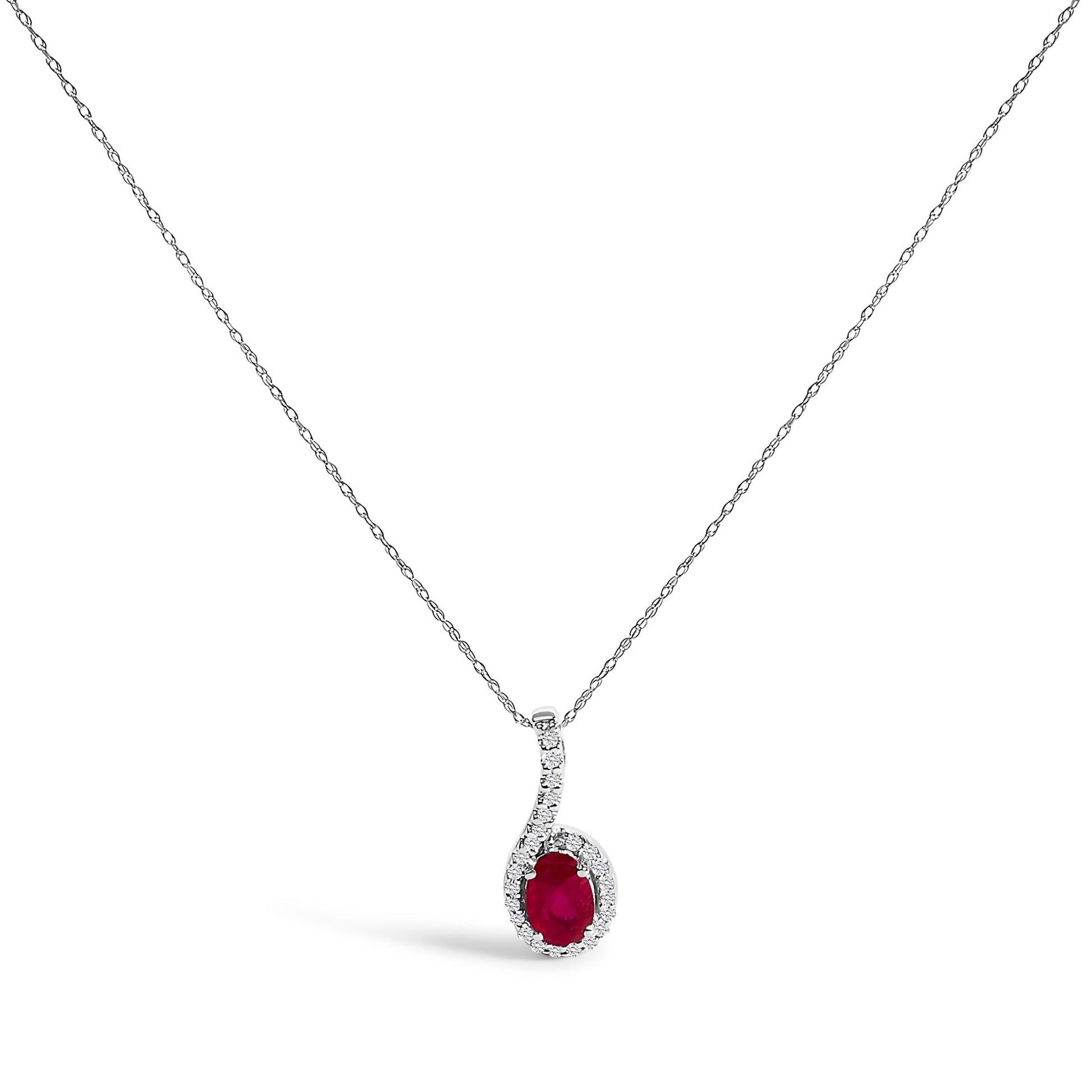 10K White Gold Red Ruby and Diamond Accent Teardrop Pendant Necklace - 18" Inches Bids.com
