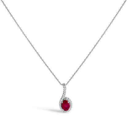 10K White Gold Red Ruby and Diamond Accent Teardrop Pendant Necklace - 18" Inches Bids.com