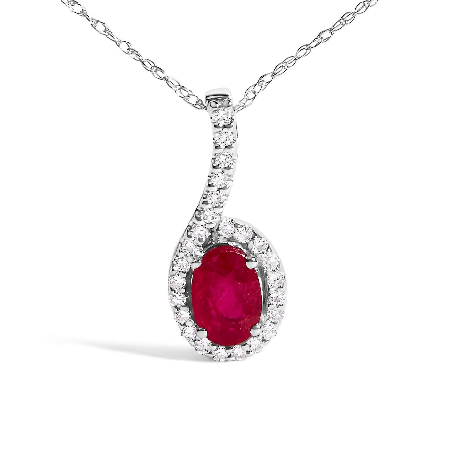 10K White Gold Red Ruby and Diamond Accent Teardrop Pendant Necklace - 18" Inches Bids.com