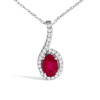 10K White Gold Red Ruby and Diamond Accent Teardrop Pendant Necklace - 18" Inches Bids.com