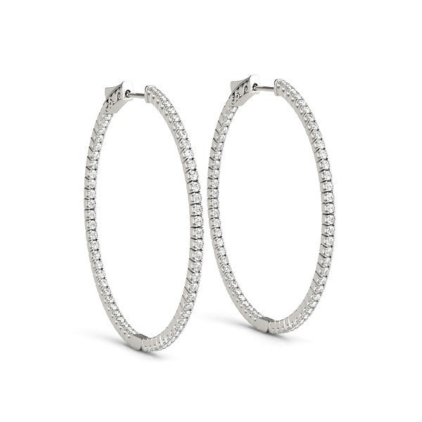 14k White Gold Slim Two Sided Diamond Hoop Earrings (1 1/2 cttw) Bids.com