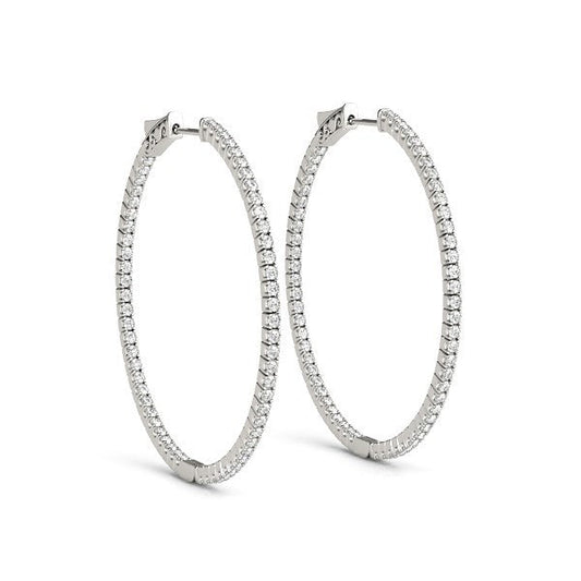 14k White Gold Slim Two Sided Diamond Hoop Earrings (1 1/2 cttw) Bids.com