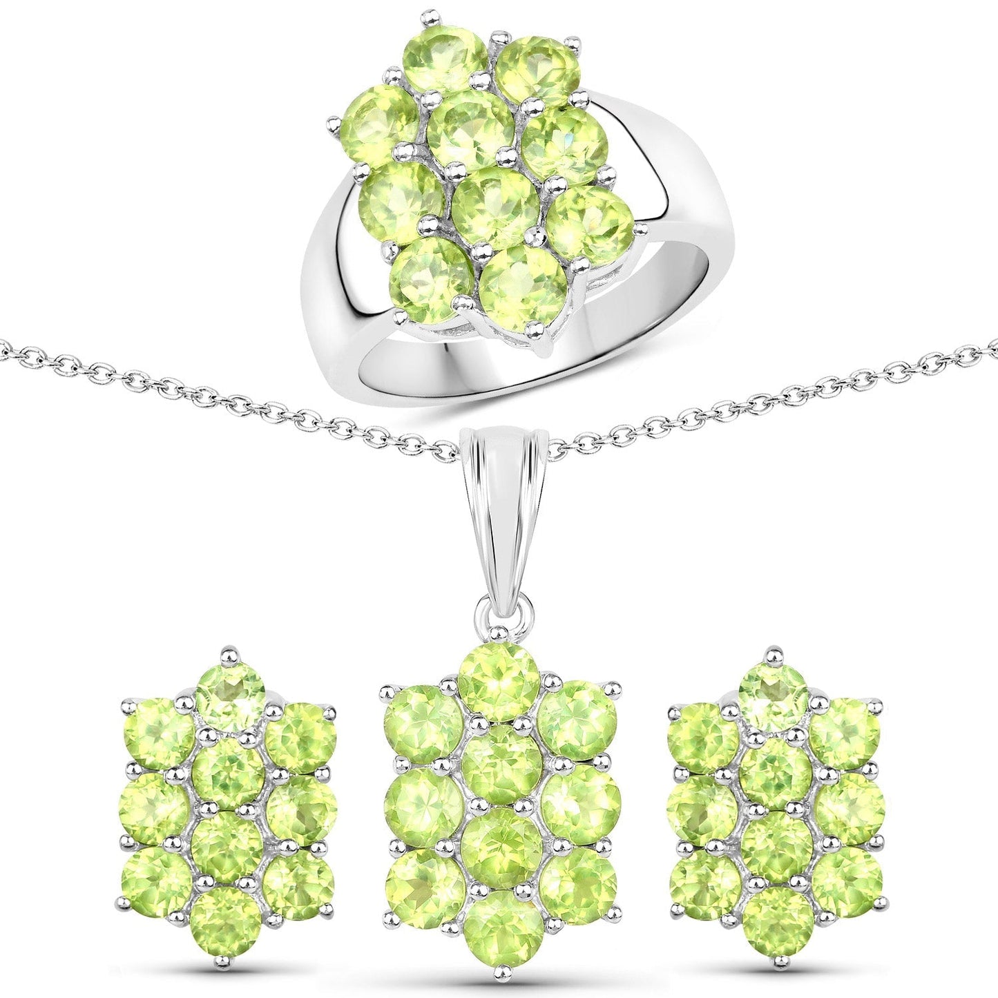 6.80 Carat Genuine Peridot .925 Sterling Silver 3 Piece Jewelry Set (Ring, Earrings, and Pendant w/ Chain) Bids.com