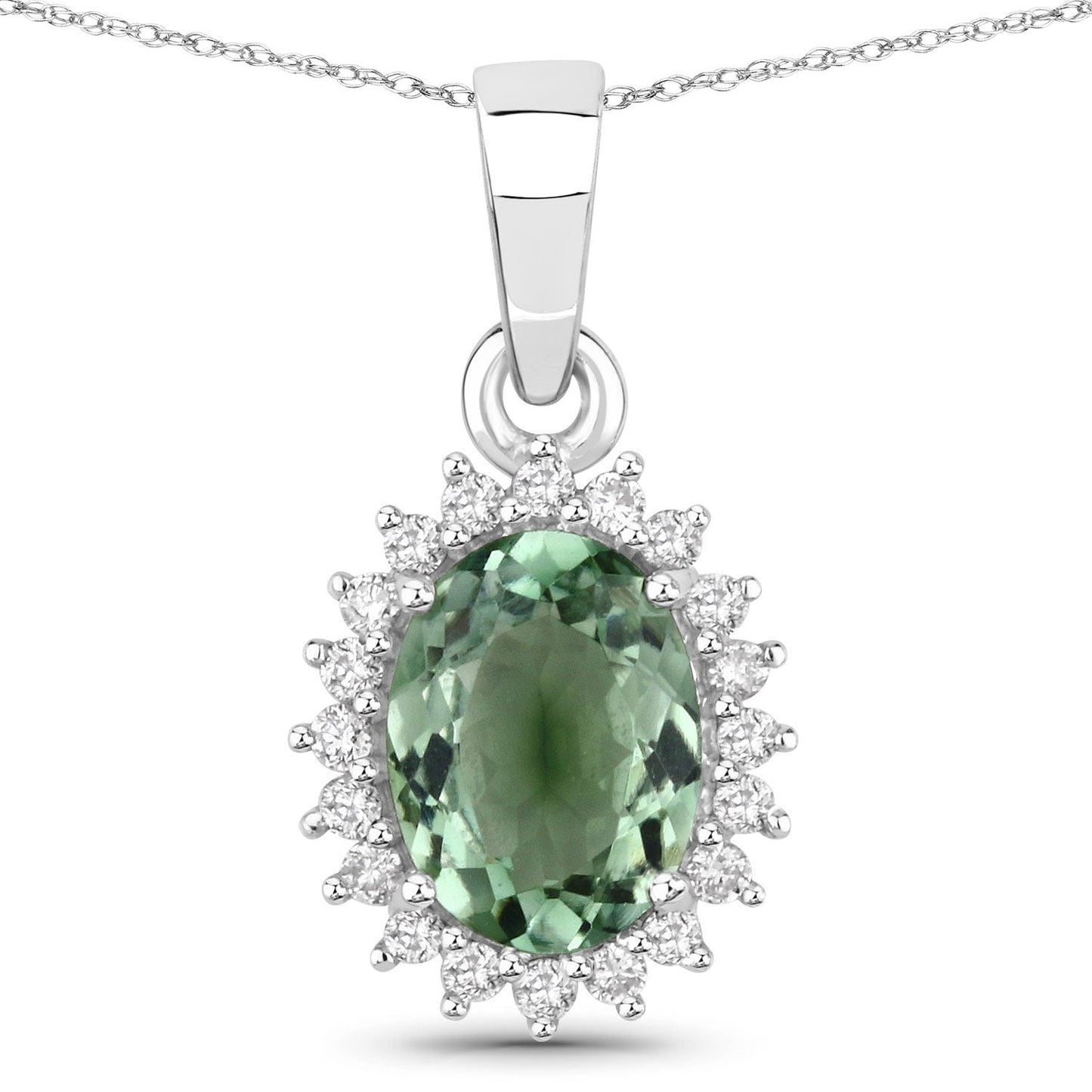 1.39 Carat Genuine Green Tourmaline and White Diamond 14K White Gold Pendant Bids.com