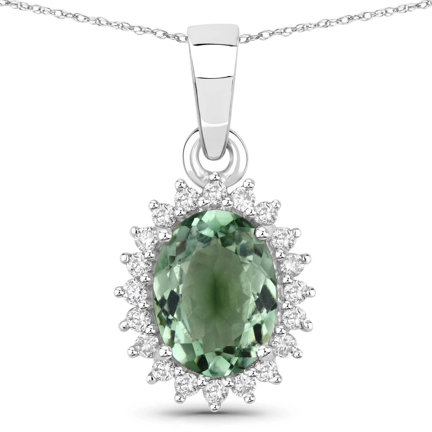 1.39 Carat Genuine Green Tourmaline and White Diamond 14K White Gold Pendant Bids.com