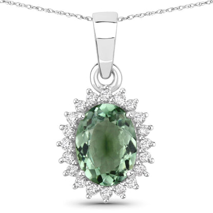 1.39 Carat Genuine Green Tourmaline and White Diamond 14K White Gold Pendant Bids.com