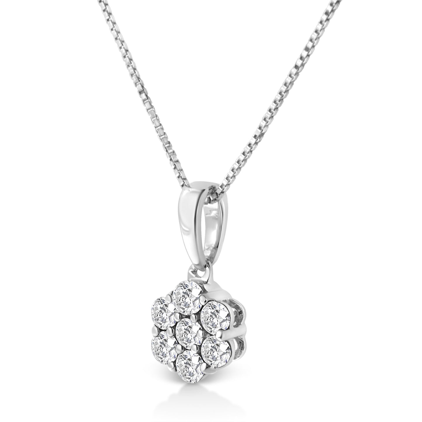 14KT White Gold 1/2 cttw Diamond Floral Cluster Pendant Necklace (HI, SI2-I1) Bids.com