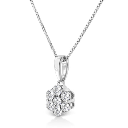 14KT White Gold 1/2 cttw Diamond Floral Cluster Pendant Necklace (HI, SI2-I1) Bids.com