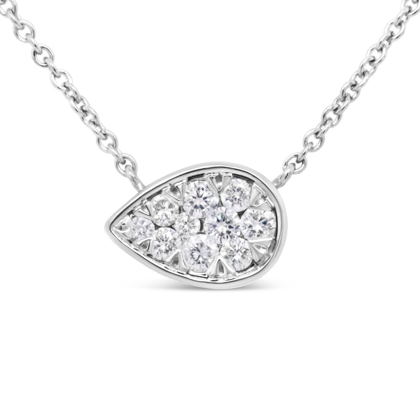14K White Gold 1/4 Cttw Round Diamond Composite Teardrop Shape 18" Pendant Necklace - (G-H Color, SI2-I1 Clarity) Bids.com