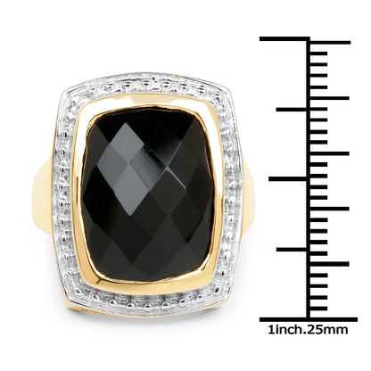 14K Yellow Gold Plated 11.00 Carat Genuine Black Onyx .925 Sterling Silver Ring Bids.com