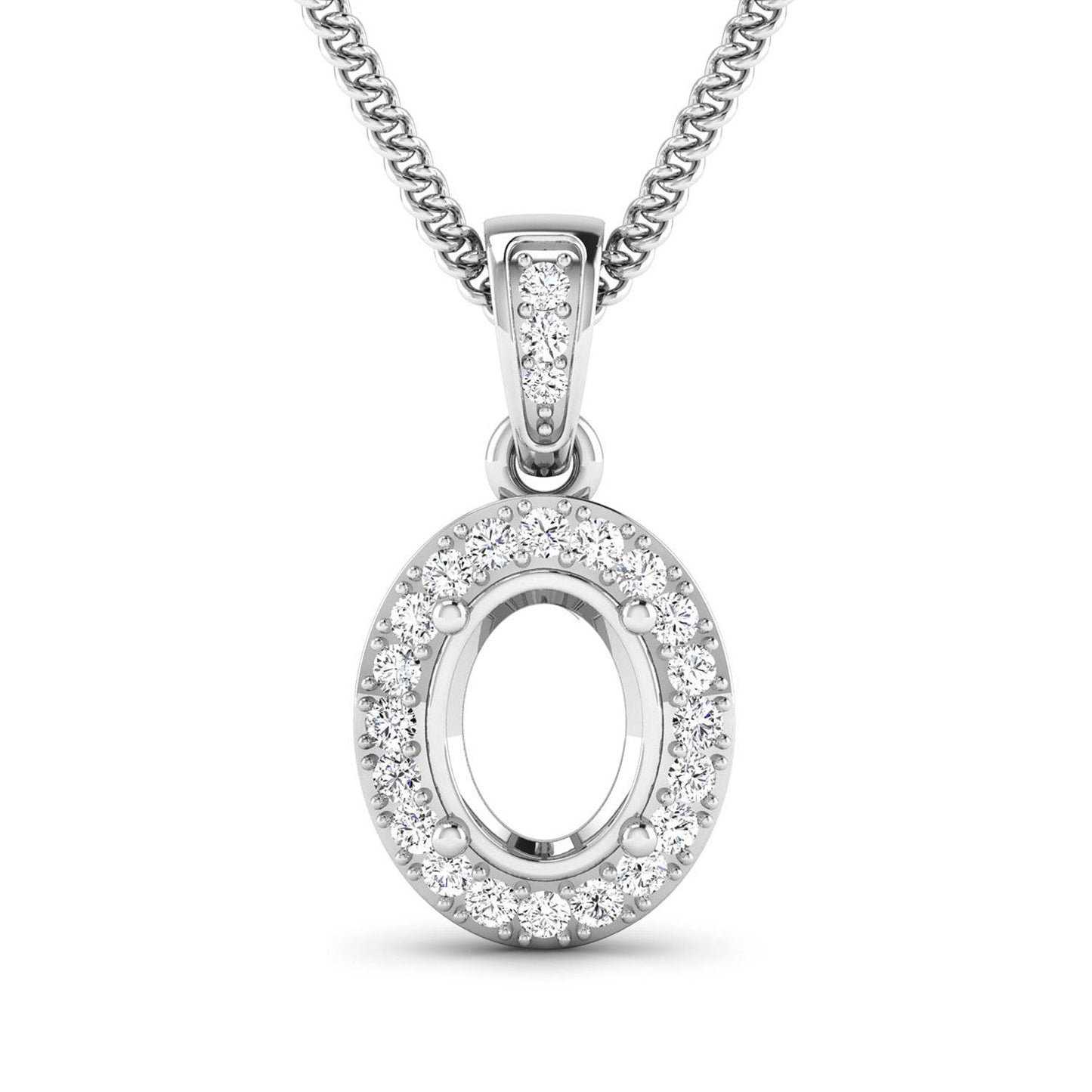 0.18 Carat Genuine White Diamond 14K White Gold Semi Mount Pendant - holds 8x6mm Oval Gemstone Bids.com