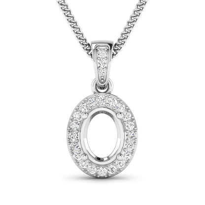 0.18 Carat Genuine White Diamond 14K White Gold Semi Mount Pendant - holds 8x6mm Oval Gemstone Bids.com