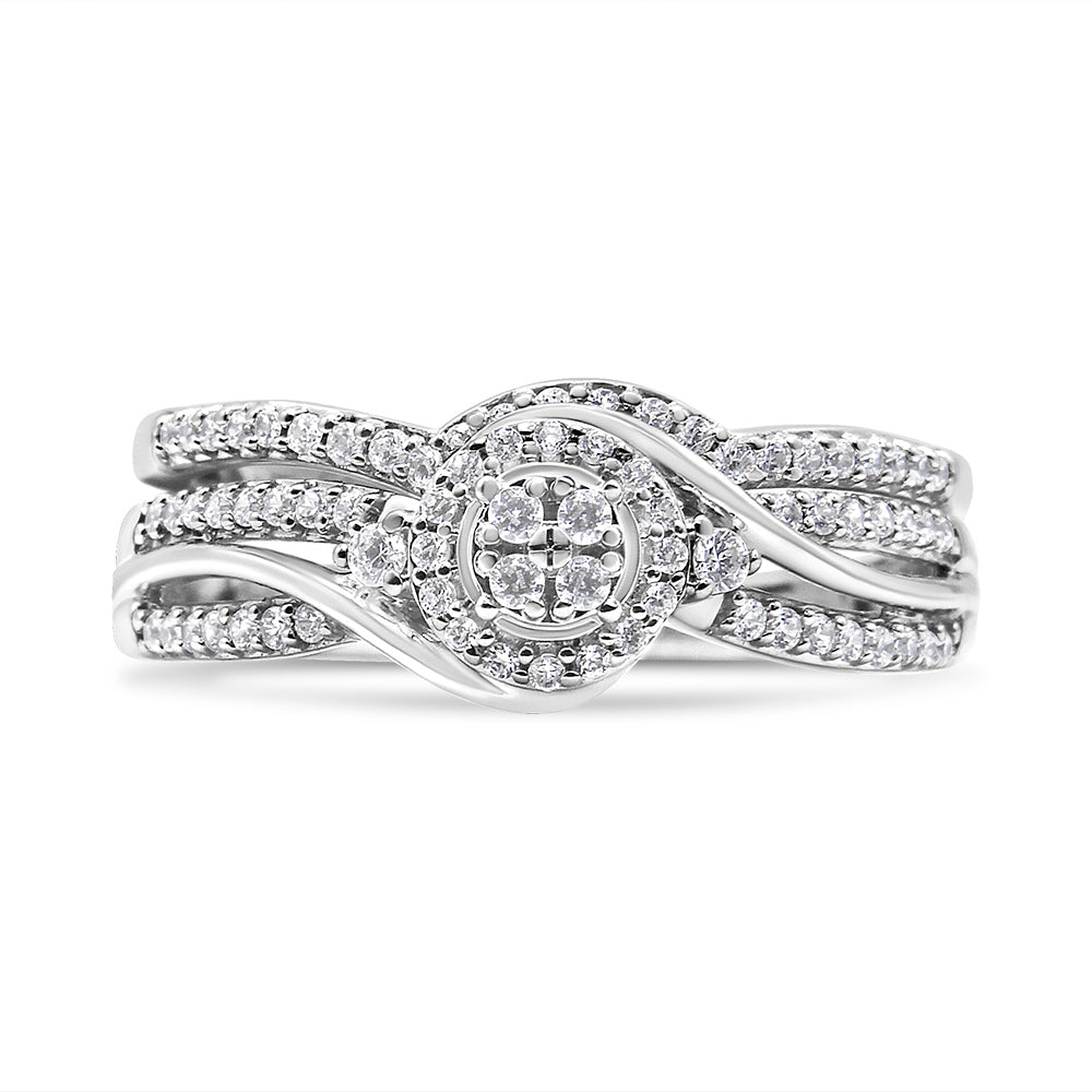 .925 Sterling Silver 1/3 Cttw Composite Diamond Frame Bypass Bridal Set Ring and Band (I-J Color, I2-I3 Clarity) - Ring Size 7 Bids.com