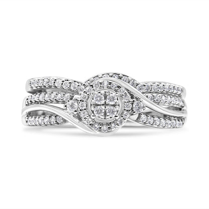 .925 Sterling Silver 1/3 Cttw Composite Diamond Frame Bypass Bridal Set Ring and Band (I-J Color, I2-I3 Clarity) - Ring Size 7 Bids.com