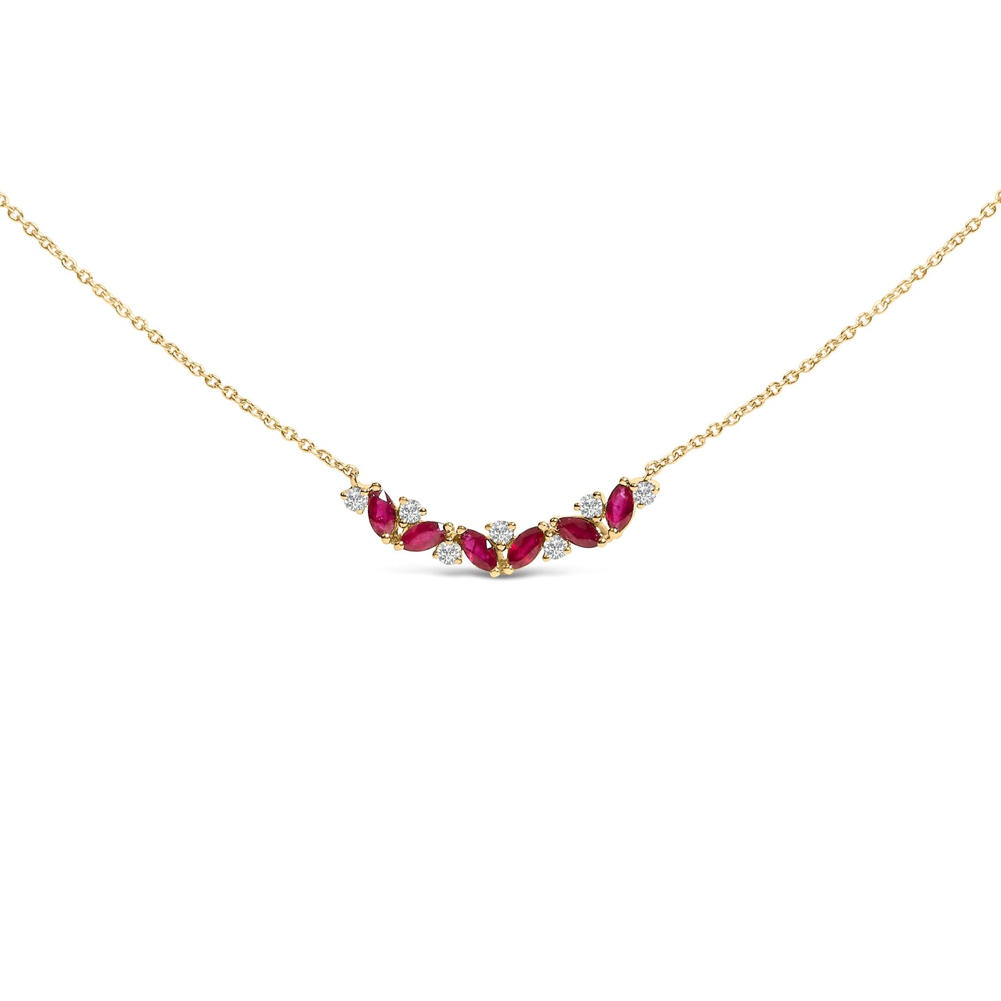14K Yellow Gold Red Ruby and Diamond Trio Bar Line Necklace (I-J Color, SI2-I1 Clarity) - 18 inch Bids.com