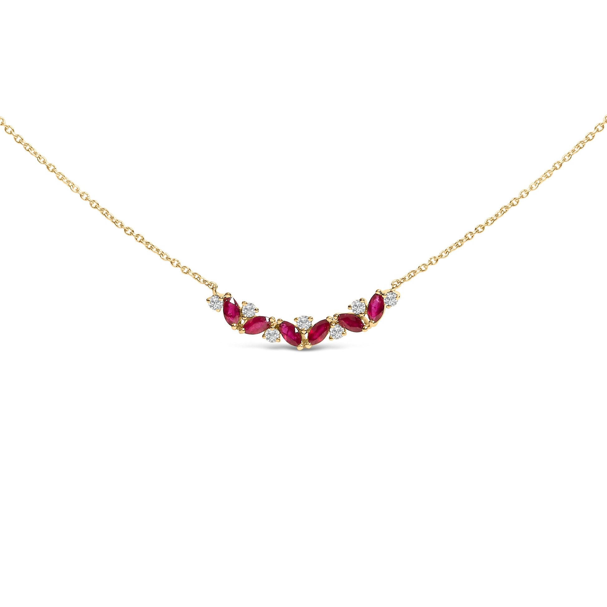 14K Yellow Gold Red Ruby and Diamond Trio Bar Line Necklace (I-J Color, SI2-I1 Clarity) - 18 inch Bids.com