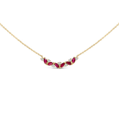 14K Yellow Gold Red Ruby and Diamond Trio Bar Line Necklace (I-J Color, SI2-I1 Clarity) - 18 inch Bids.com