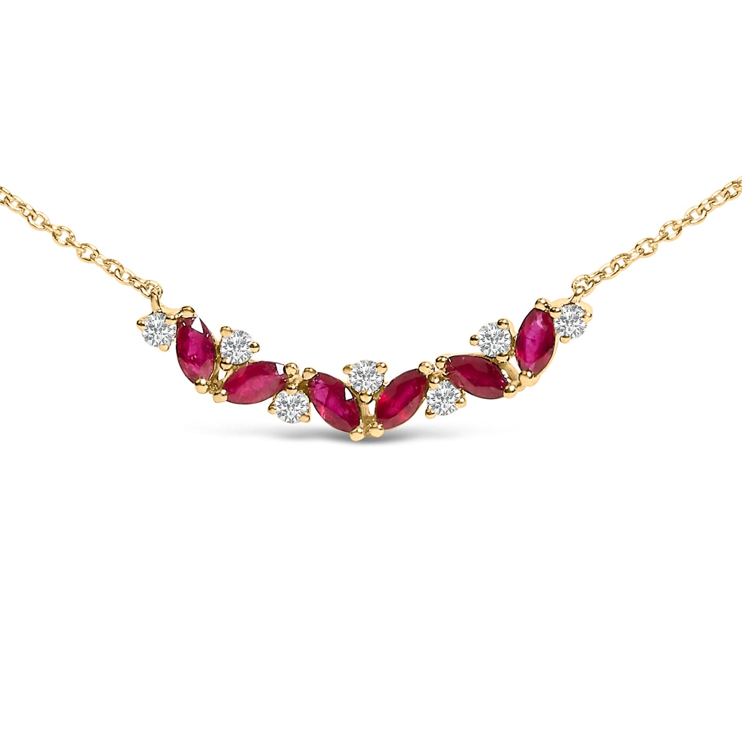 14K Yellow Gold Red Ruby and Diamond Trio Bar Line Necklace (I-J Color, SI2-I1 Clarity) - 18 inch Bids.com