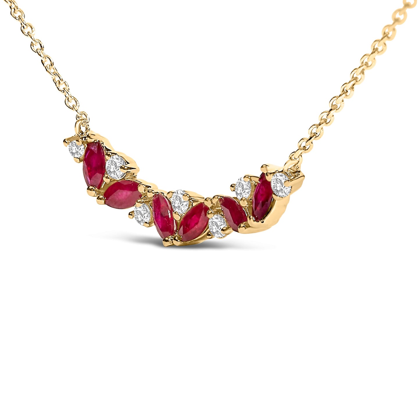 14K Yellow Gold Red Ruby and Diamond Trio Bar Line Necklace (I-J Color, SI2-I1 Clarity) - 18 inch Bids.com