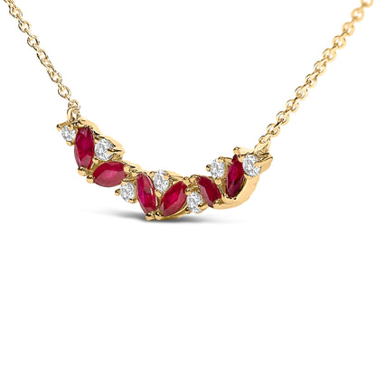 14K Yellow Gold Red Ruby and Diamond Trio Bar Line Necklace (I-J Color, SI2-I1 Clarity) - 18 inch Bids.com