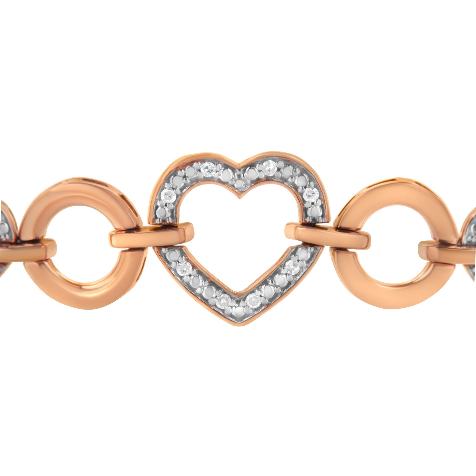 10K Rose Gold over .925 Sterling Silver 1/10 Cttw Round-Cut Diamond Heart Link Adjustable Bolo Bracelet (H-I Color, I2-I3 Clarity) - 6"-9" Adjustable Bids.com