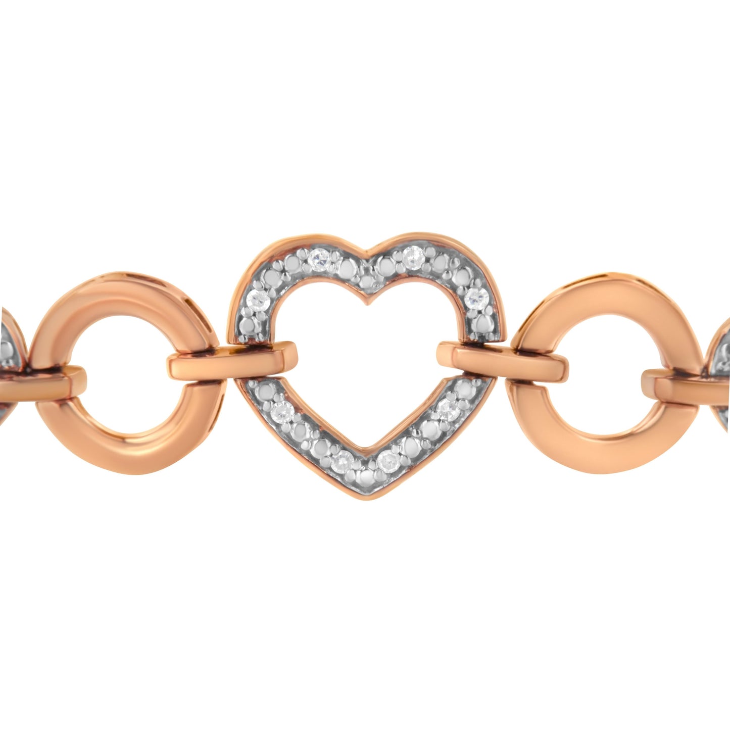 14K Rose Gold Plated .925 Sterling Silver Diamond Accent Circle and Heart Link Adjustable 6â€-10â€ Bolo Bracelet (I-J Color, I3 Clarity) Bids.com