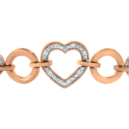 14K Rose Gold Plated .925 Sterling Silver Diamond Accent Circle and Heart Link Adjustable 6â€-10â€ Bolo Bracelet (I-J Color, I3 Clarity) Bids.com