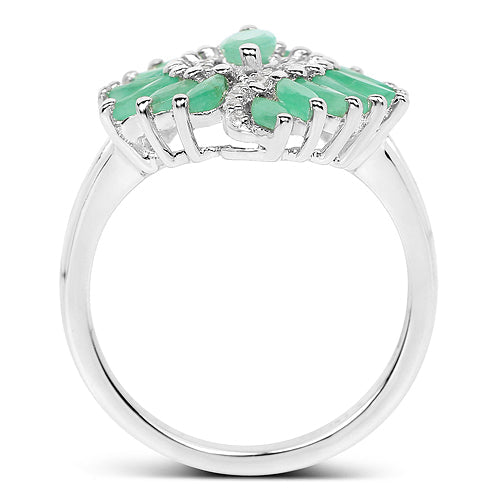 1.63 Carat Genuine Emerald and White Zircon .925 Sterling Silver Ring Bids.com