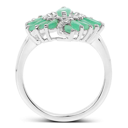 1.63 Carat Genuine Emerald and White Zircon .925 Sterling Silver Ring Bids.com