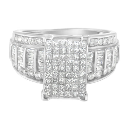 14K White Gold 2.0 Cttw Mixed-Cut Diamond Rectangle Invisible-Set Composite Cluster Ring with Bar- and Channel-Set Band (H-I Color, SI2-I1 Clarity) - Size 5 Bids.com