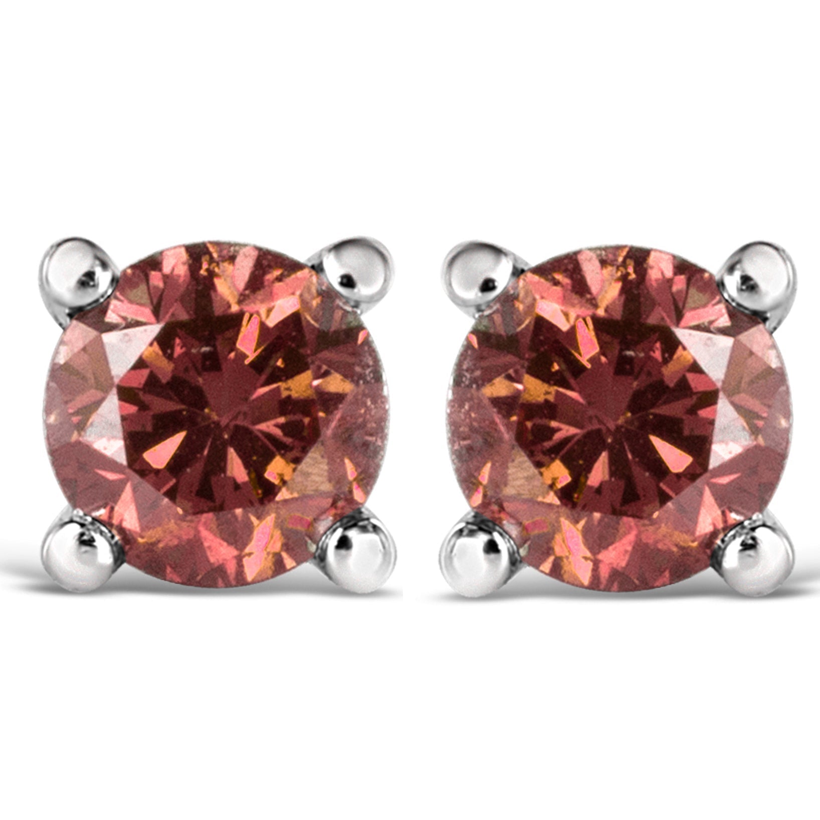 10K White Gold 1.0 Cttw Lab Created Round Brilliant Cut Pink Diamond Classic 4-Prong Solitaire Stud Earrings (Fancy Pink Color, VVS2-VS1 Clarity) Bids.com