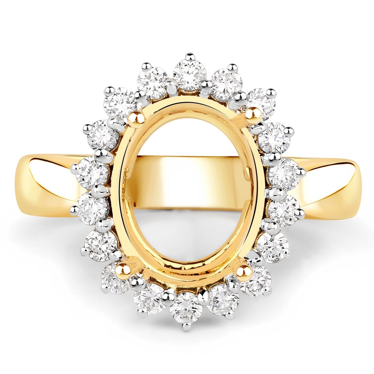 0.54 Carat Genuine White Diamond 14K Yellow Gold Semi Mount Ring - holds 11x9mm Oval Gemstone Bids.com