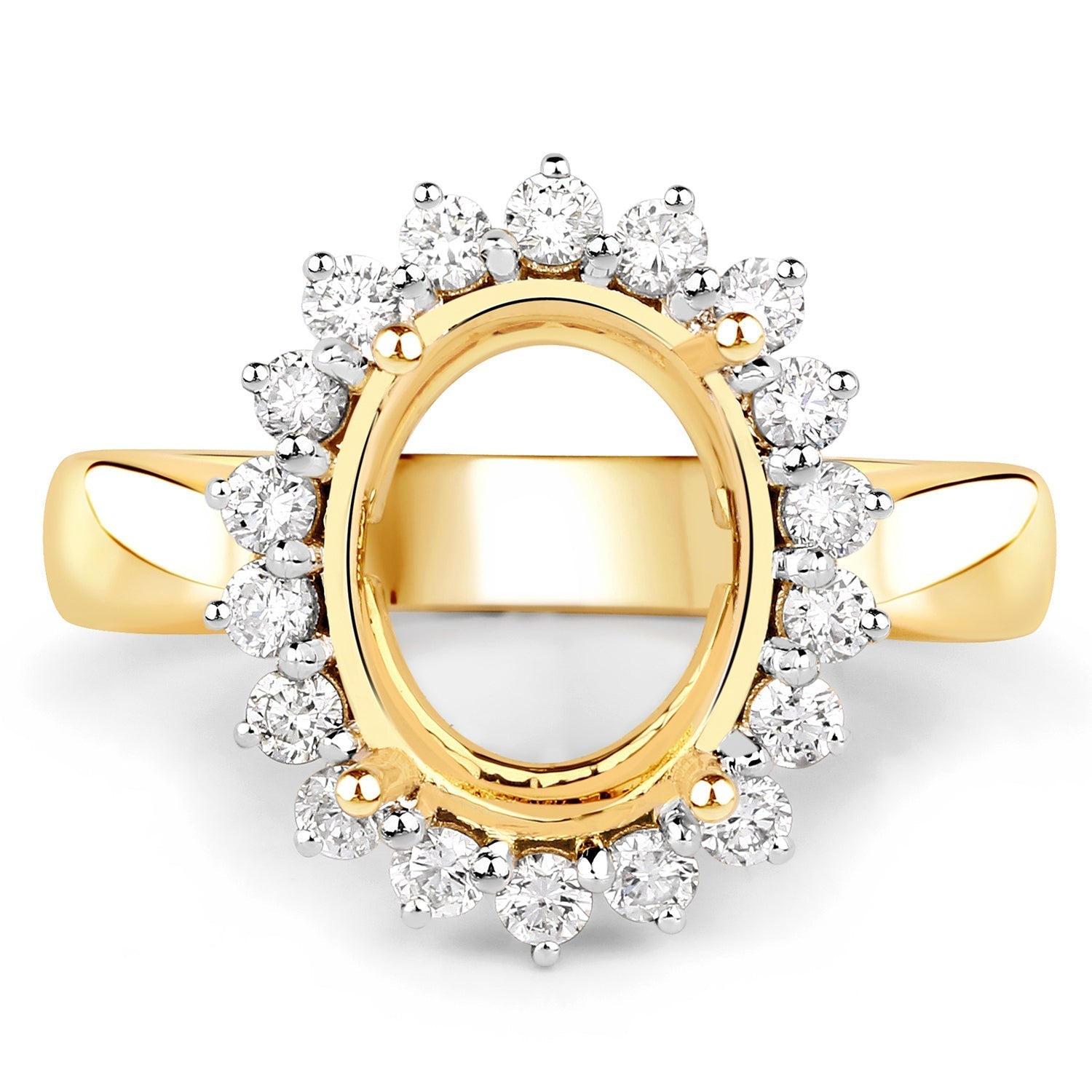 0.54 Carat Genuine White Diamond 14K Yellow Gold Semi Mount Ring - holds 11x9mm Oval Gemstone Bids.com
