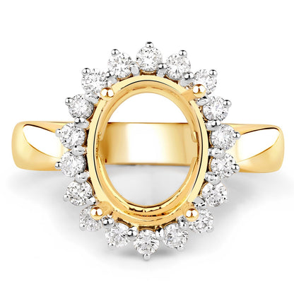 0.54 Carat Genuine White Diamond 14K Yellow Gold Semi Mount Ring - holds 11x9mm Oval Gemstone Bids.com