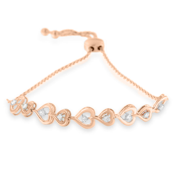 Rose Plated Sterling Silver Diamond Heart-Linked Bolo Bracelet (0.30 cttw, H-I Color, I2-I3 Clarity) Bids.com