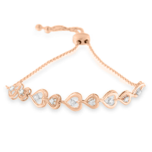 Rose Plated Sterling Silver Diamond Heart-Linked Bolo Bracelet (0.30 cttw, H-I Color, I2-I3 Clarity) Bids.com