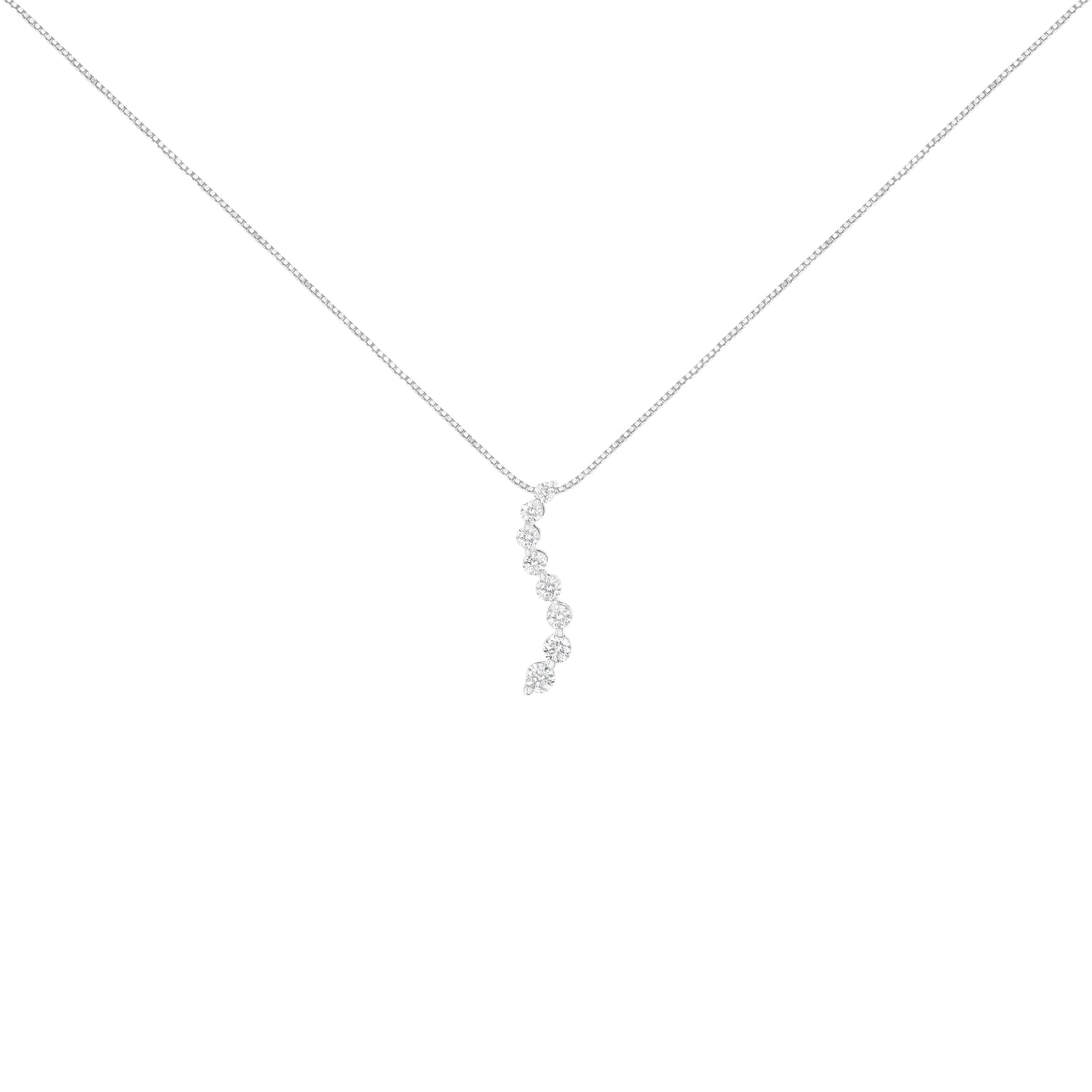 14K White Gold 3.0 Cttw Round-Brilliant & Baguette Cut Diamond S Shaped Graduated 18" Pendant Necklace (I-J Color, I2-I3 Clarity) Bids.com
