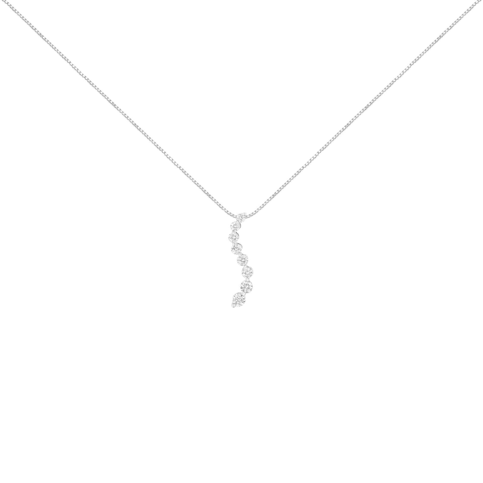 14K White Gold 3.0 Cttw Round-Brilliant & Baguette Cut Diamond S Shaped Graduated 18" Pendant Necklace (I-J Color, I2-I3 Clarity) Bids.com