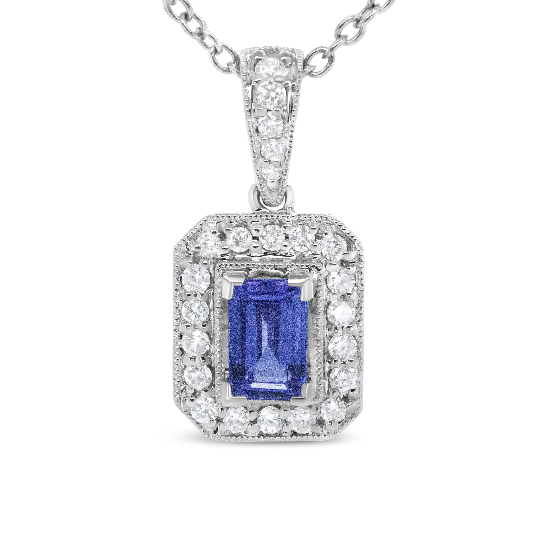 18K White Gold 1/4 Cttw Round Diamond and 6x4mm Purple Tanzanite Halo 18" Pendant Necklace (H-I Color, VS1-VS2 Clarity) Bids.com
