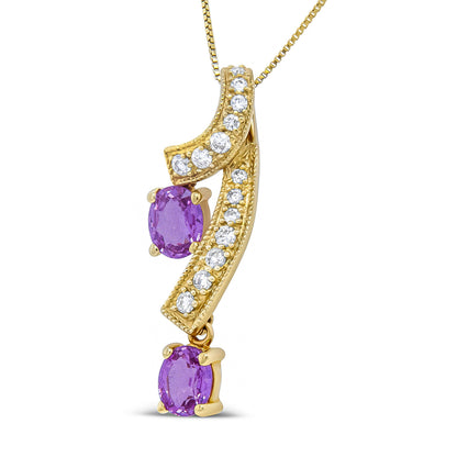 14K Yellow Gold 6x4mm Oval Pink Sapphire and 1/5 Cttw Round Diamond Pendant Necklace - (H-I Color, SI1-SI2 Clarity) Bids.com