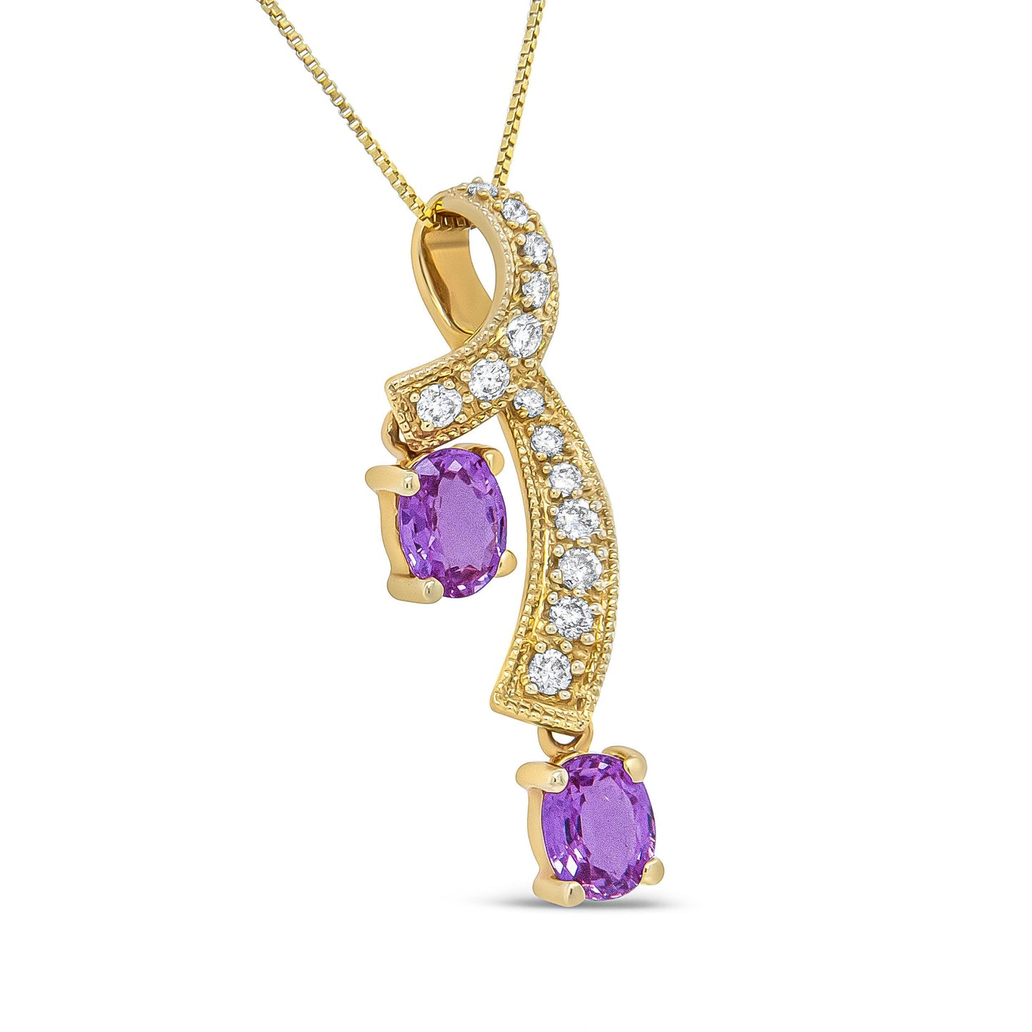 14K Yellow Gold 6x4mm Oval Pink Sapphire and 1/5 Cttw Round Diamond Pendant Necklace - (H-I Color, SI1-SI2 Clarity) Bids.com