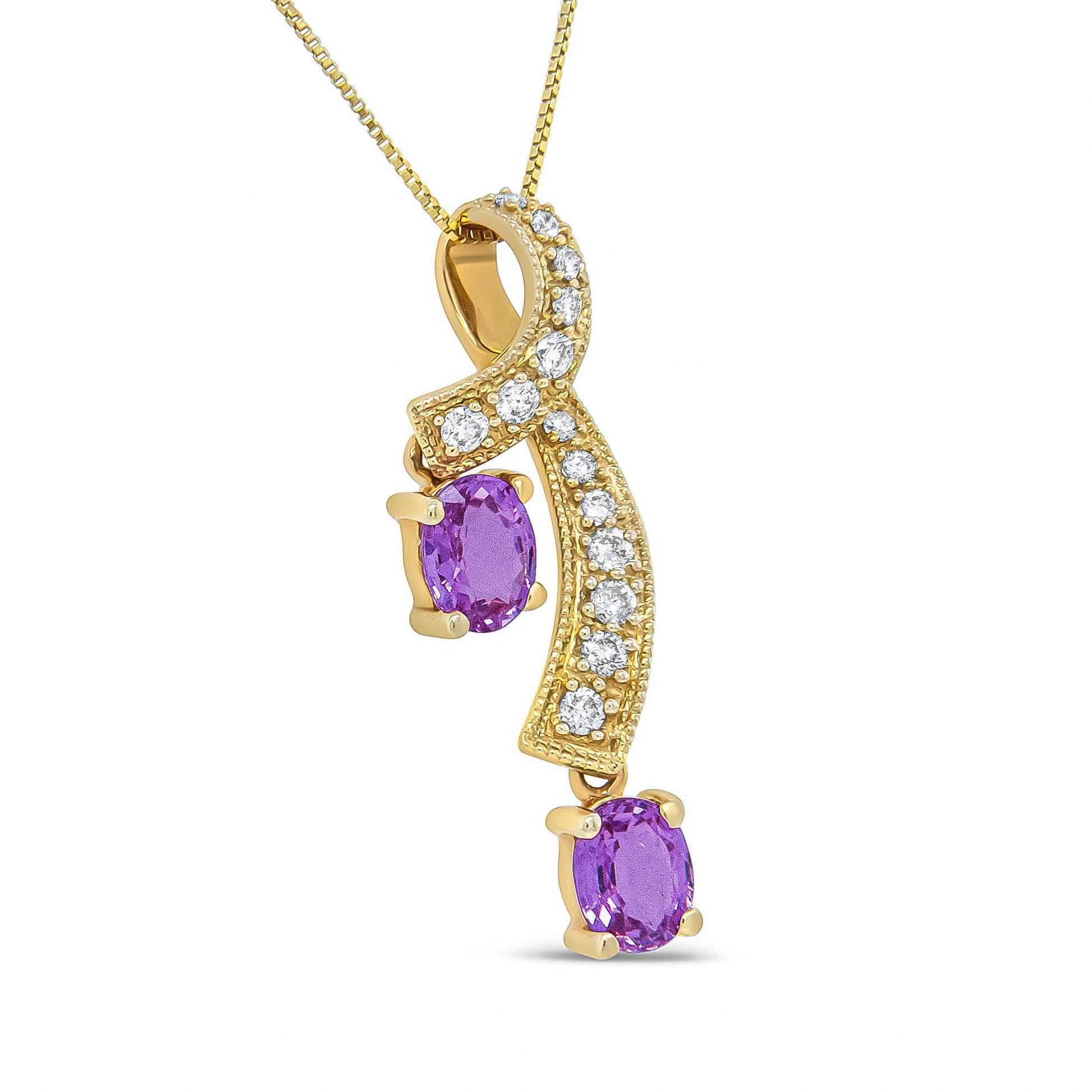 14K Yellow Gold 6x4mm Oval Pink Sapphire and 1/5 Cttw Round Diamond Pendant Necklace - (H-I Color, SI1-SI2 Clarity) Bids.com