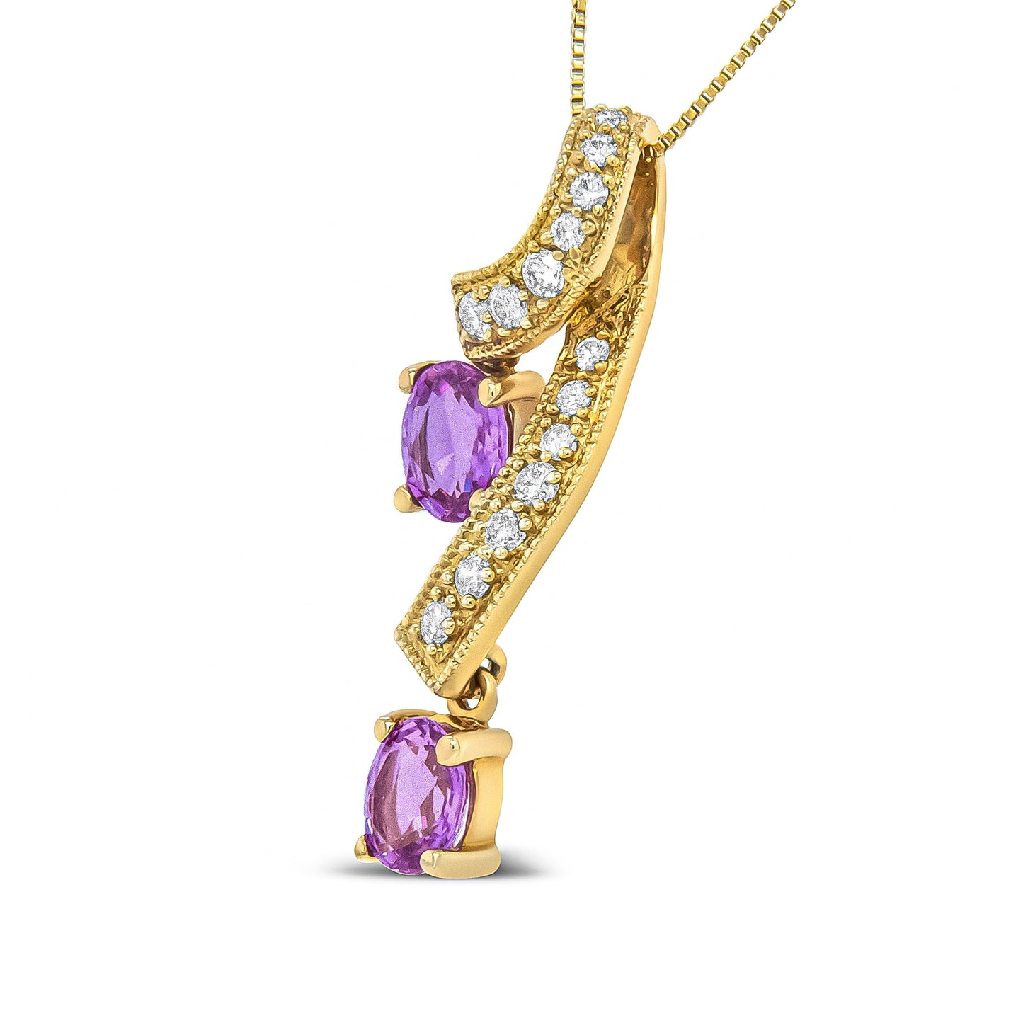 14K Yellow Gold 6x4mm Oval Pink Sapphire and 1/5 Cttw Round Diamond Pendant Necklace - (H-I Color, SI1-SI2 Clarity) Bids.com