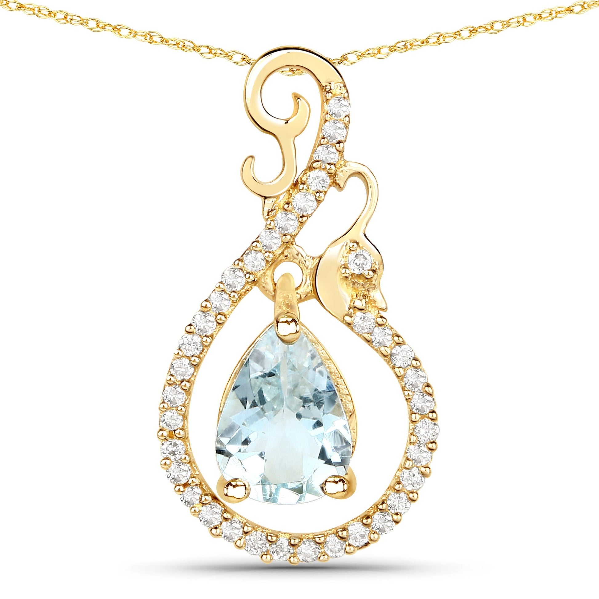 0.76 Carat Genuine Aquamarine and White Diamond 14K Yellow Gold Pendant Bids.com