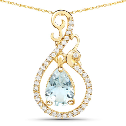 0.76 Carat Genuine Aquamarine and White Diamond 14K Yellow Gold Pendant Bids.com