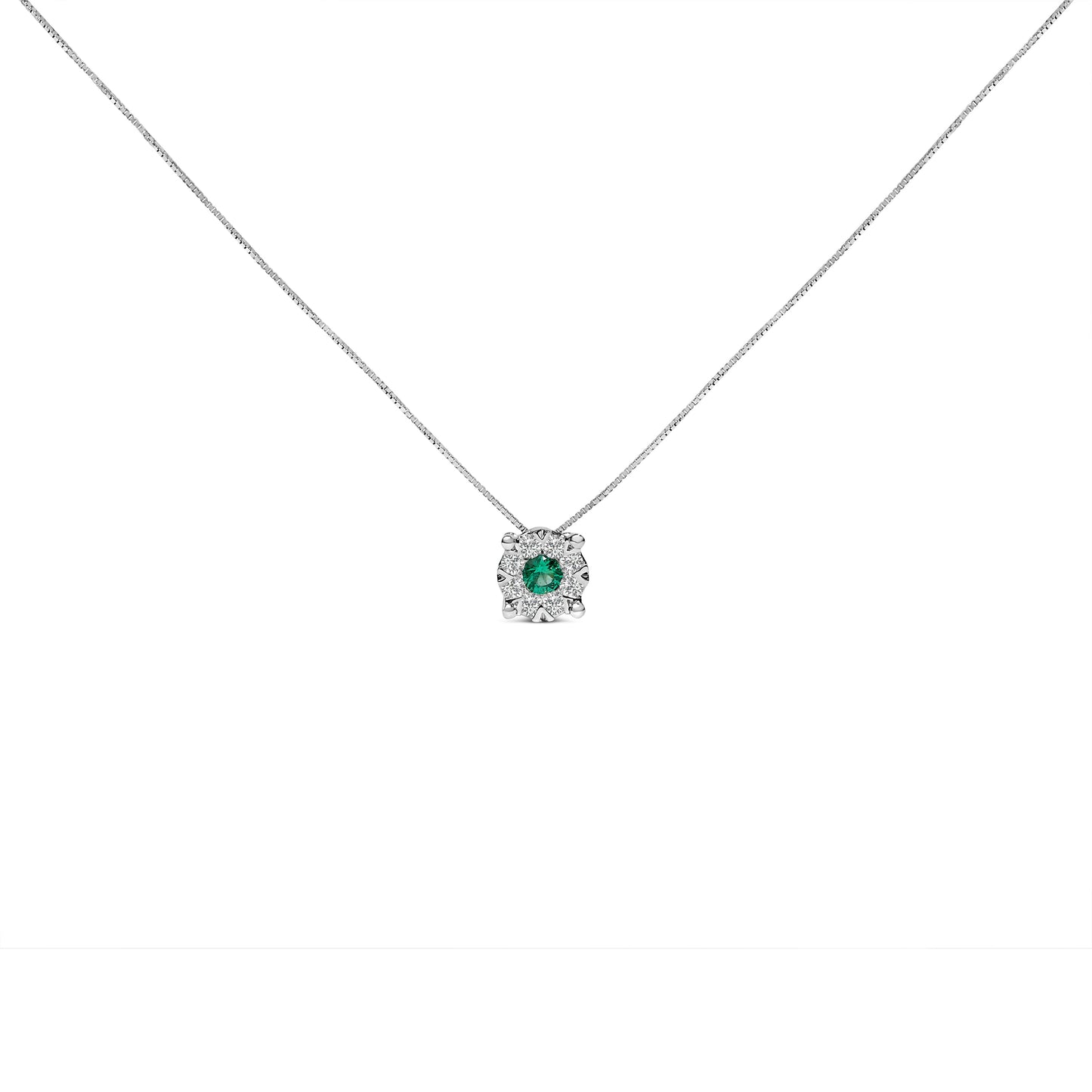 14K White Gold 3.8 MM Green Emerald and 1/3 Cttw Diamond Composite Halo 18" Pendant Necklace (F-G Color, VS2-SI1 Clarity) Bids.com