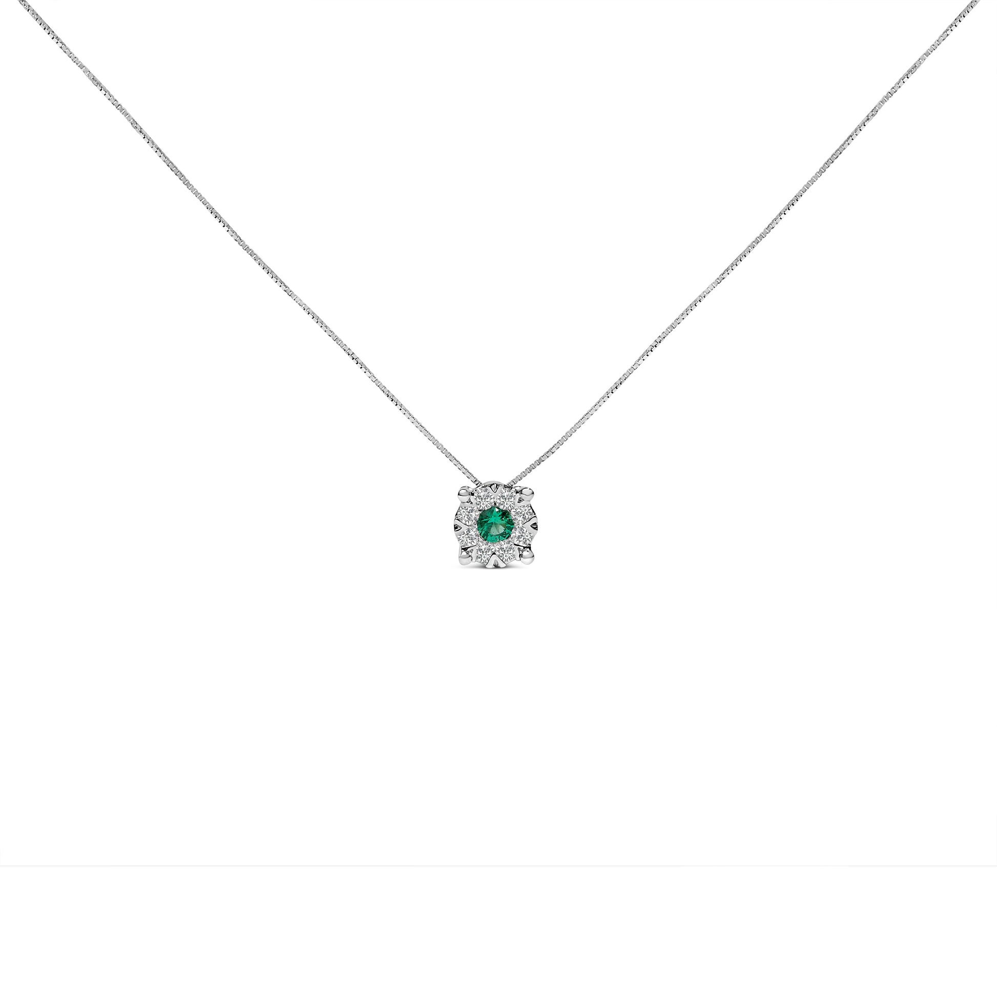 14K White Gold 3.8 MM Green Emerald and 1/3 Cttw Diamond Composite Halo 18" Pendant Necklace (F-G Color, VS2-SI1 Clarity) Bids.com